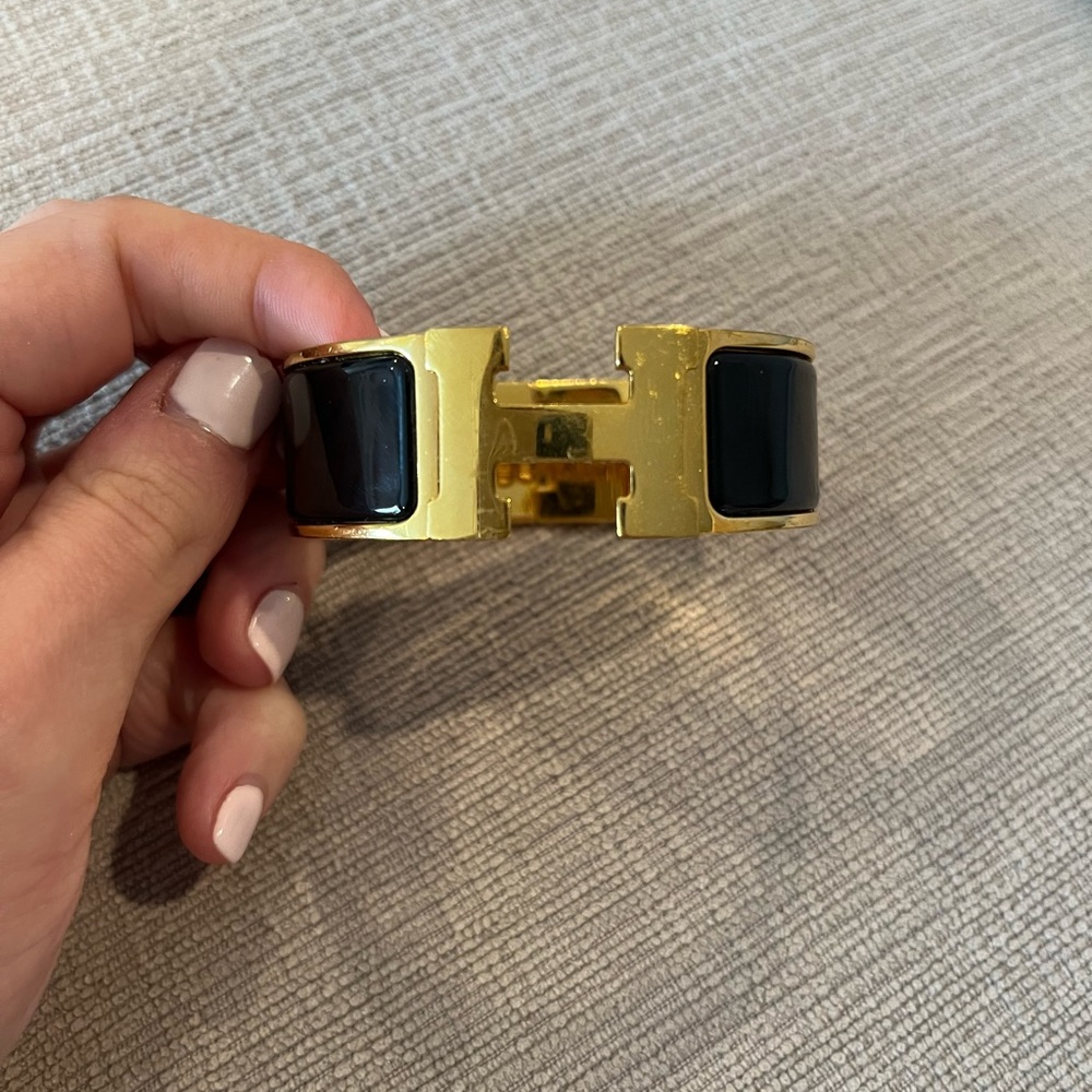 Hermes Gold and Black Enamel Clic H Bracelet